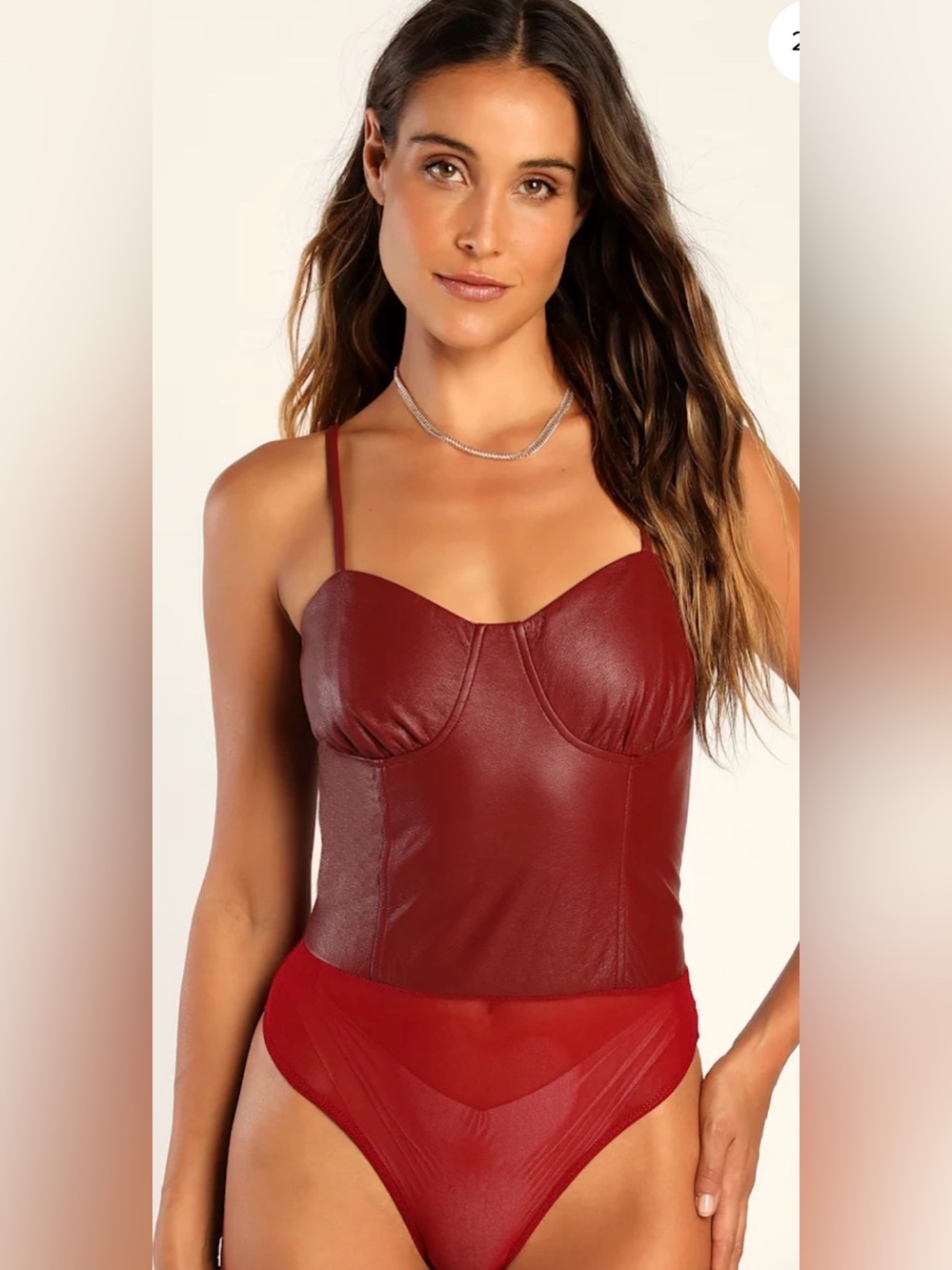 Brave Babe Burgundy Vegan Leather Sleeveless Bustier Bodysuit